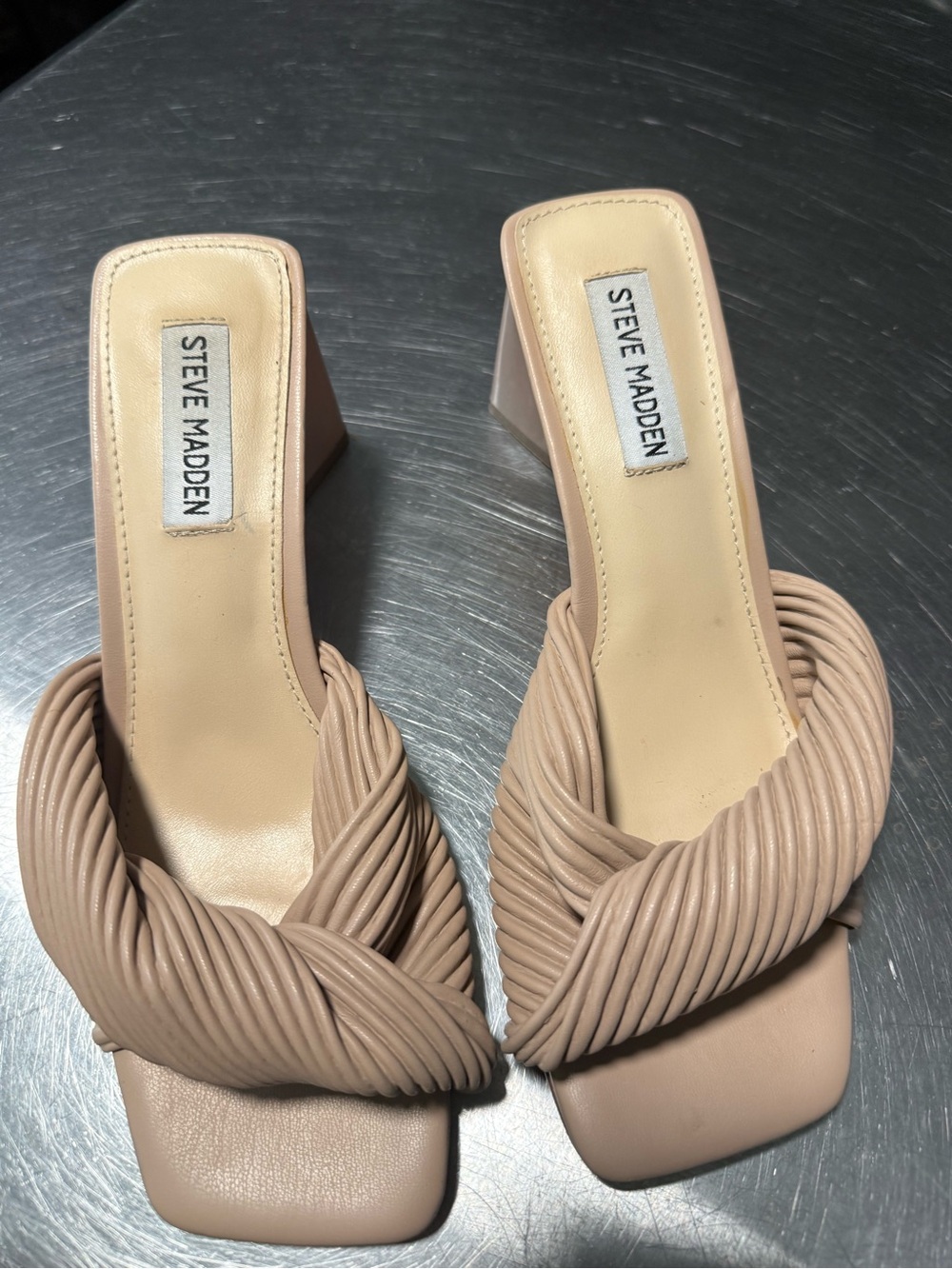 Steve Madden Nude Twisted Strap Block Heel Mule